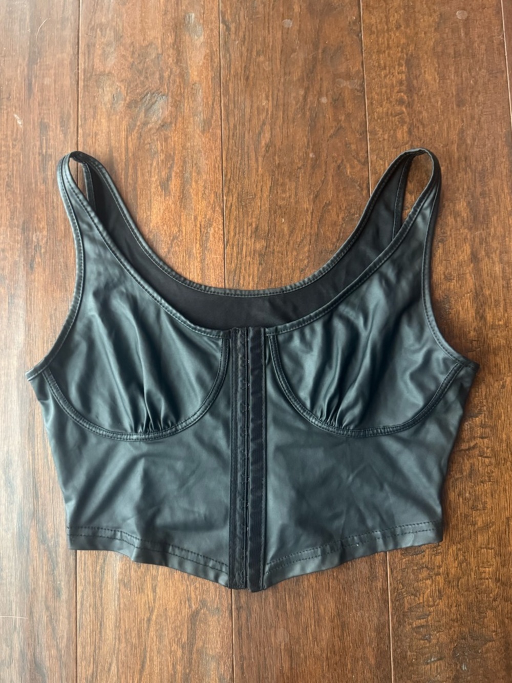 Black Faux Leather Longline Bralette Crop Top